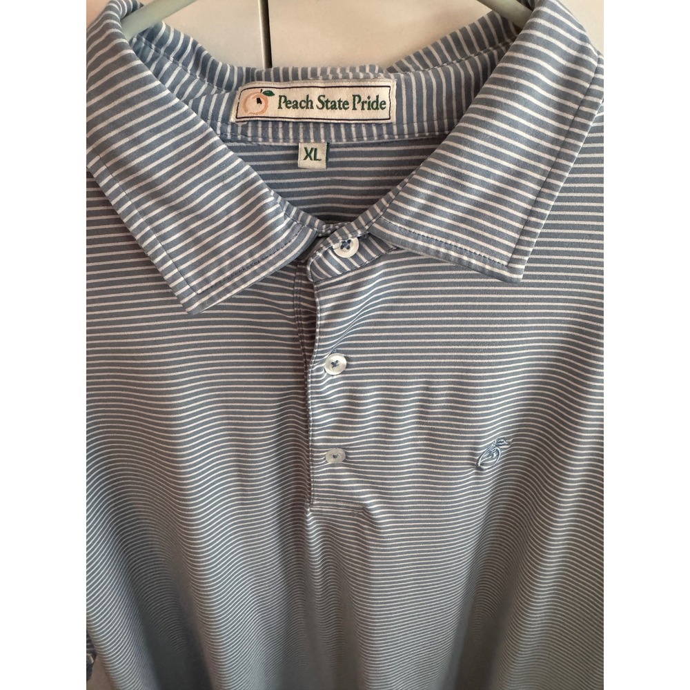 Peach State Pride Mens XL Polo Shirt Blue White Striped Performance Golf